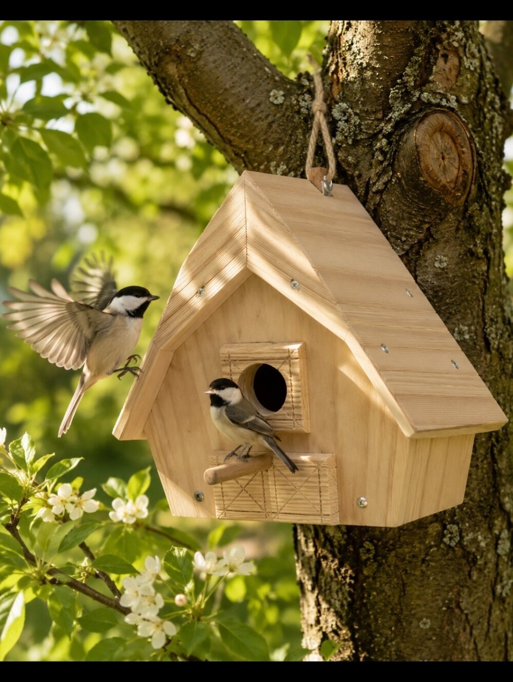 Natural Wood Bird House for Backyard Birds - Beige